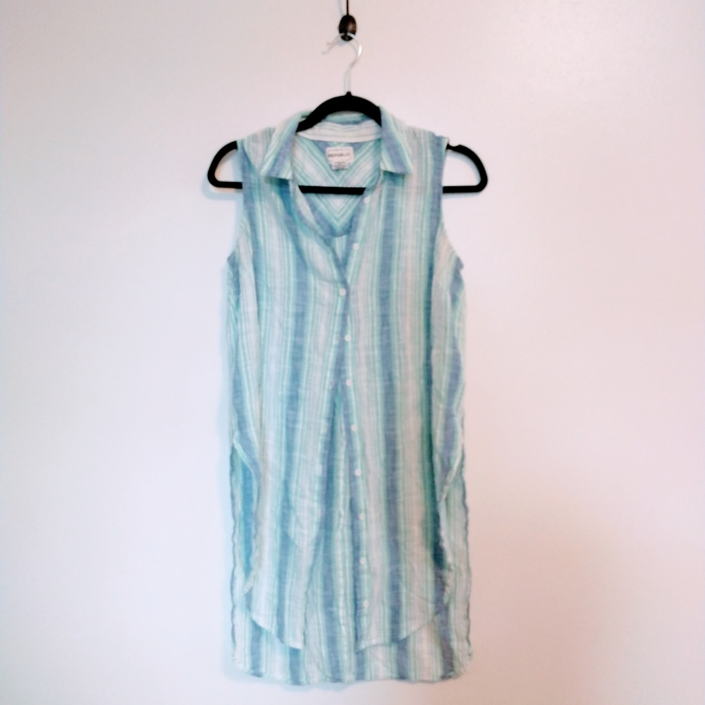For the Republic striped collar sleeveless tank with side slits size medium
